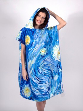 Starry Night Print Hoodie Robe